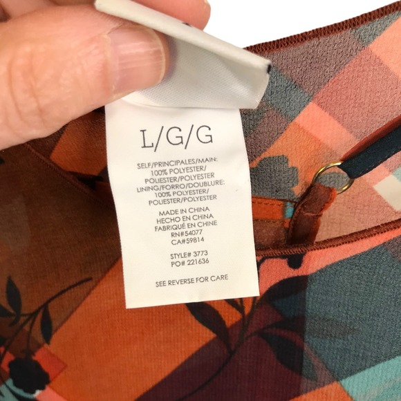 CAbi Lattice Top Womens Size L Browm Multi Floral Plaid V-Neck Cap Sleeve 3773 - Picture 9 of 9